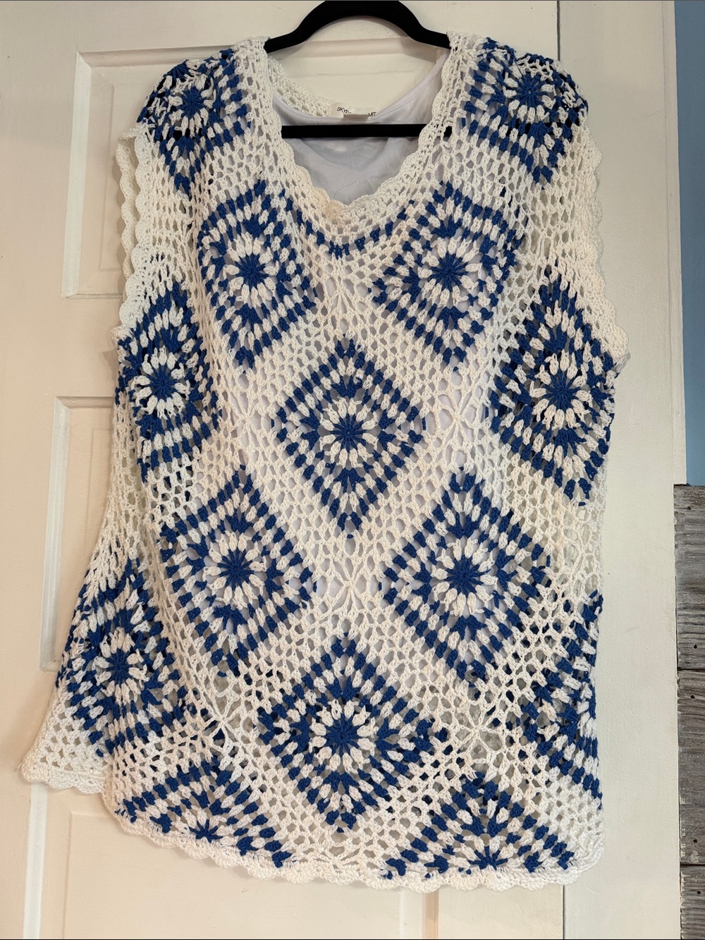 Skye's the Limit White and Blue Crochet Top
